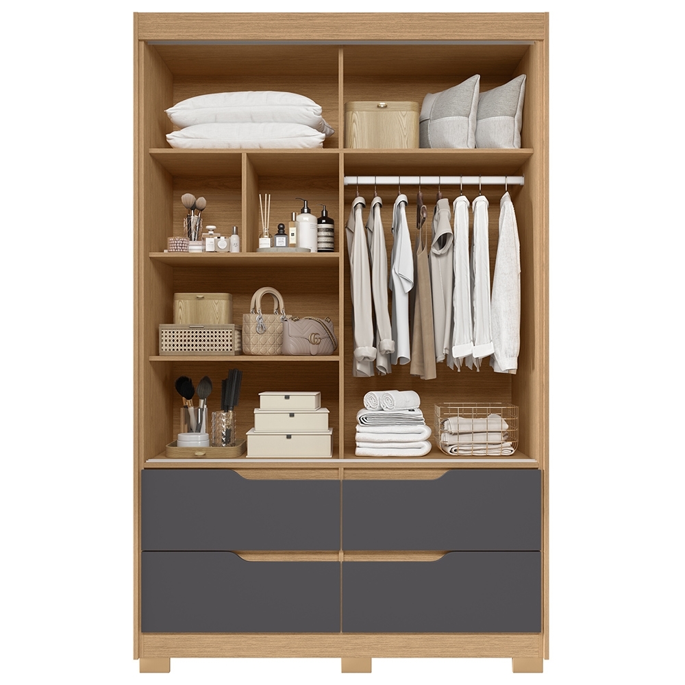 Guarda Roupa Casal 136cm Com Espelho Solare Freijó/Titanium A02 - Mpozenato