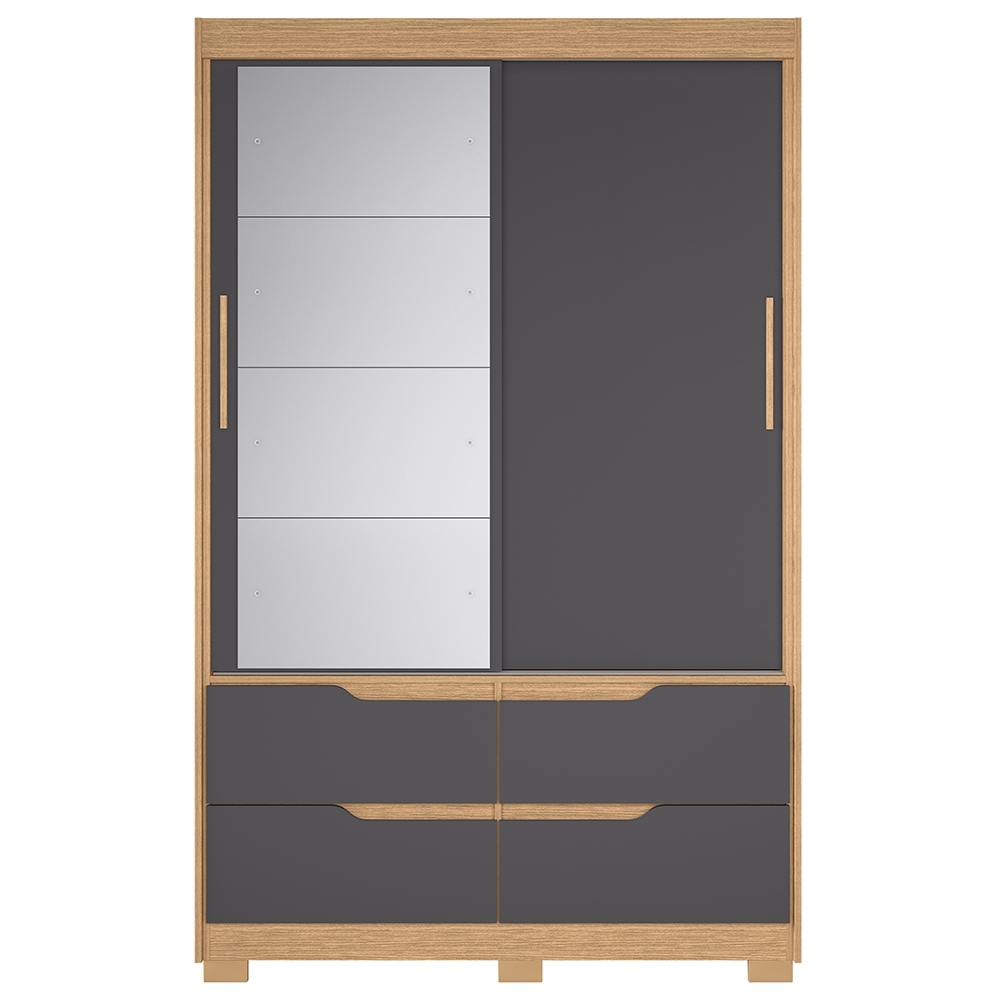 Guarda Roupa Casal 136cm Com Espelho Solare Freijó/Titanium A02 - Mpozenato