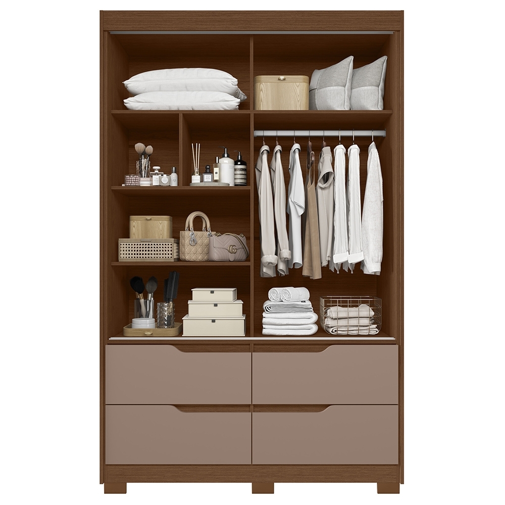 Guarda Roupa Casal 136cm Com Espelho Solare Nogueira/Cappuccino A02 - Mpozenato