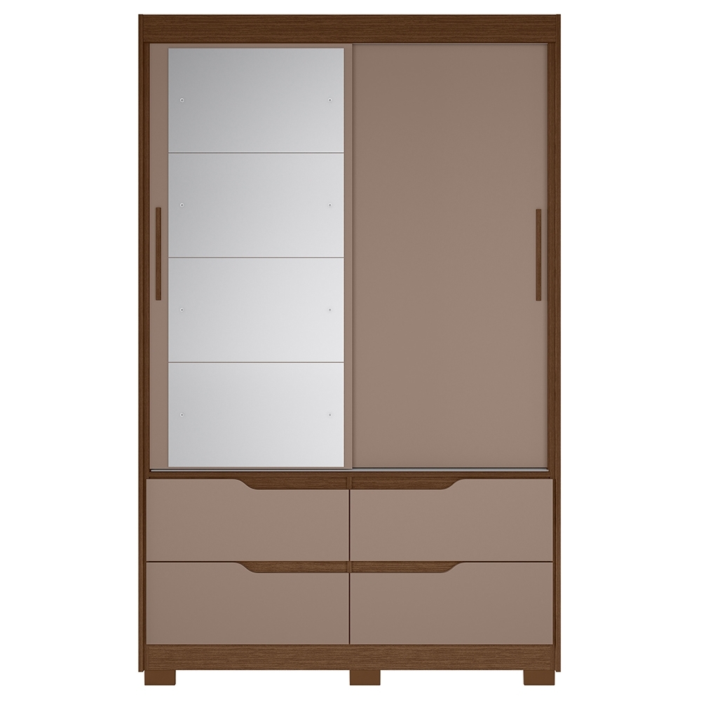 Guarda Roupa Casal 136cm Com Espelho Solare Nogueira/Cappuccino A02 - Mpozenato