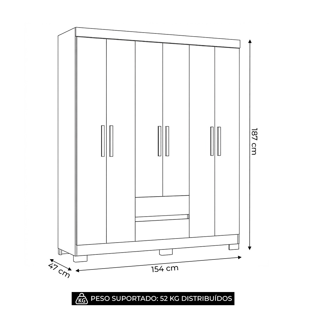 Guarda Roupa Casal 154cm 6 Portas Lipion Cinamomo/Off A02 - Mpozenato