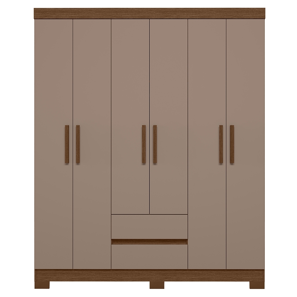 Guarda Roupa Casal 154cm 6 Portas Lipion Nogueira/Cappuccino A02 - Mpozenato