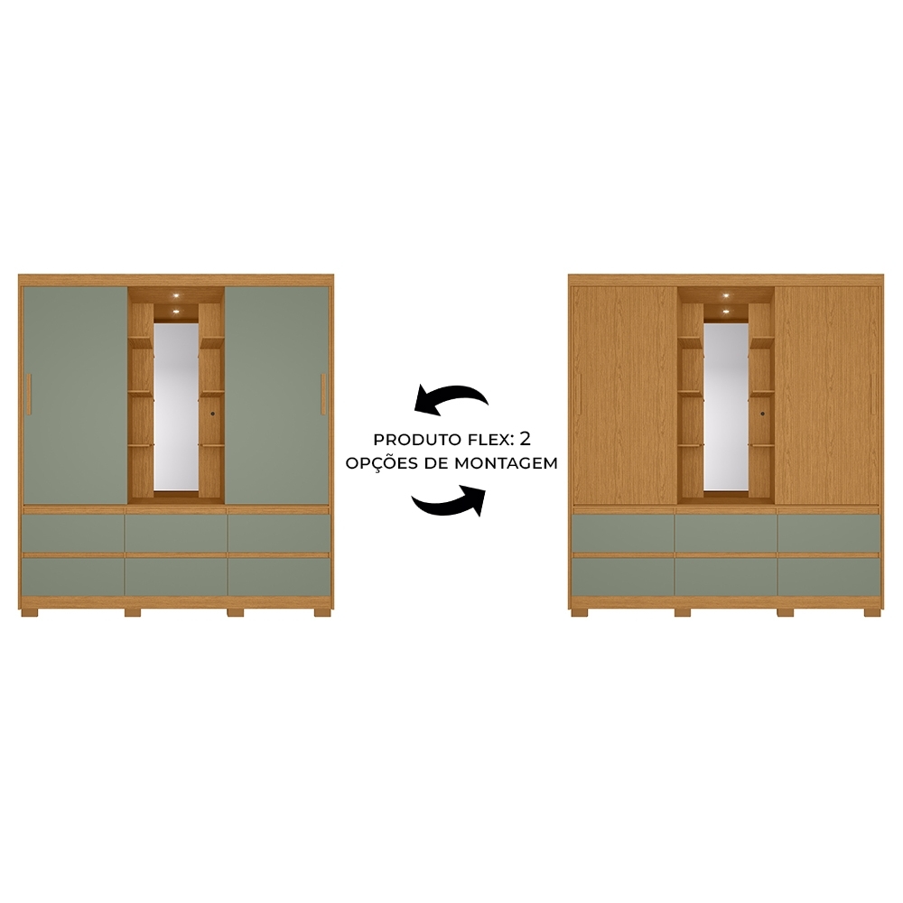 Guarda Roupa Casal 193cm 2 Portas Selene Cinamomo/Sálvia A02 - Mpozenato