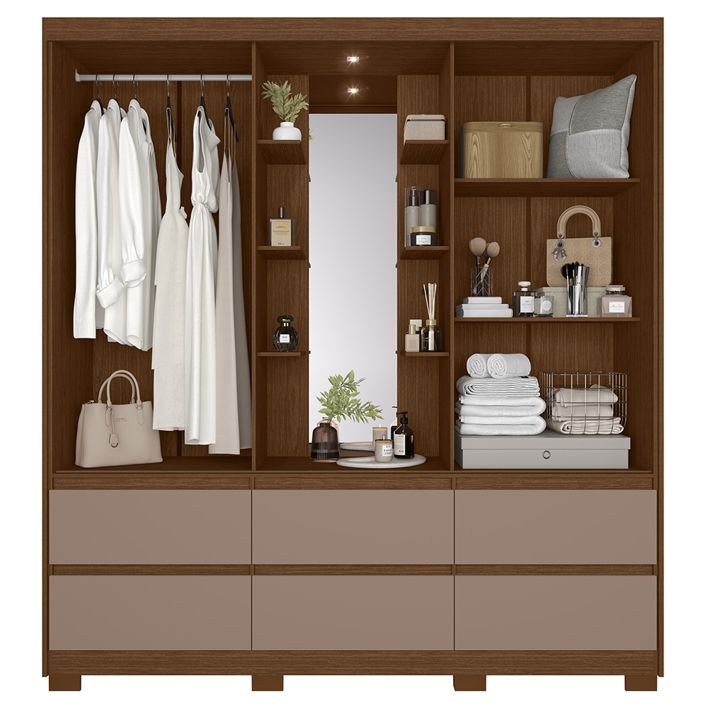 Guarda Roupa Casal 193cm 2 Portas Selene Nogueira/Cappuccino A02 - Mpozenato