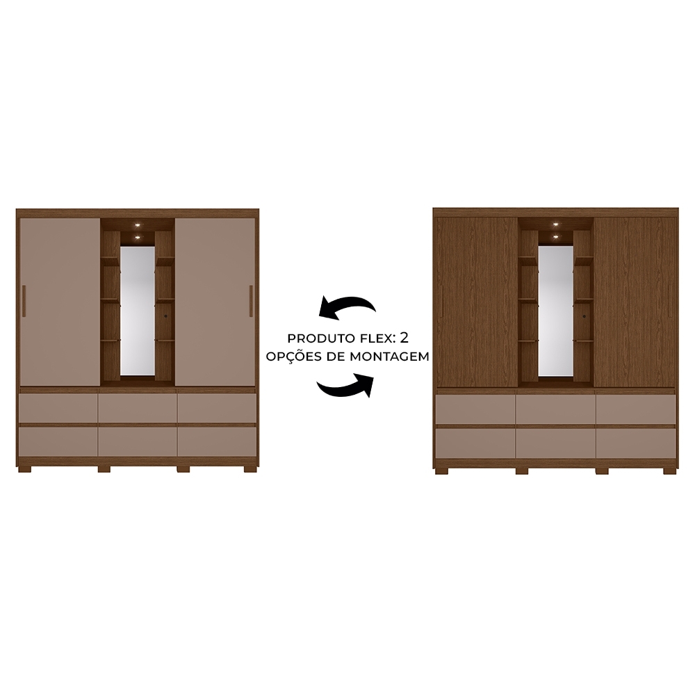 Guarda Roupa Casal 193cm 2 Portas Selene Nogueira/Cappuccino A02 - Mpozenato