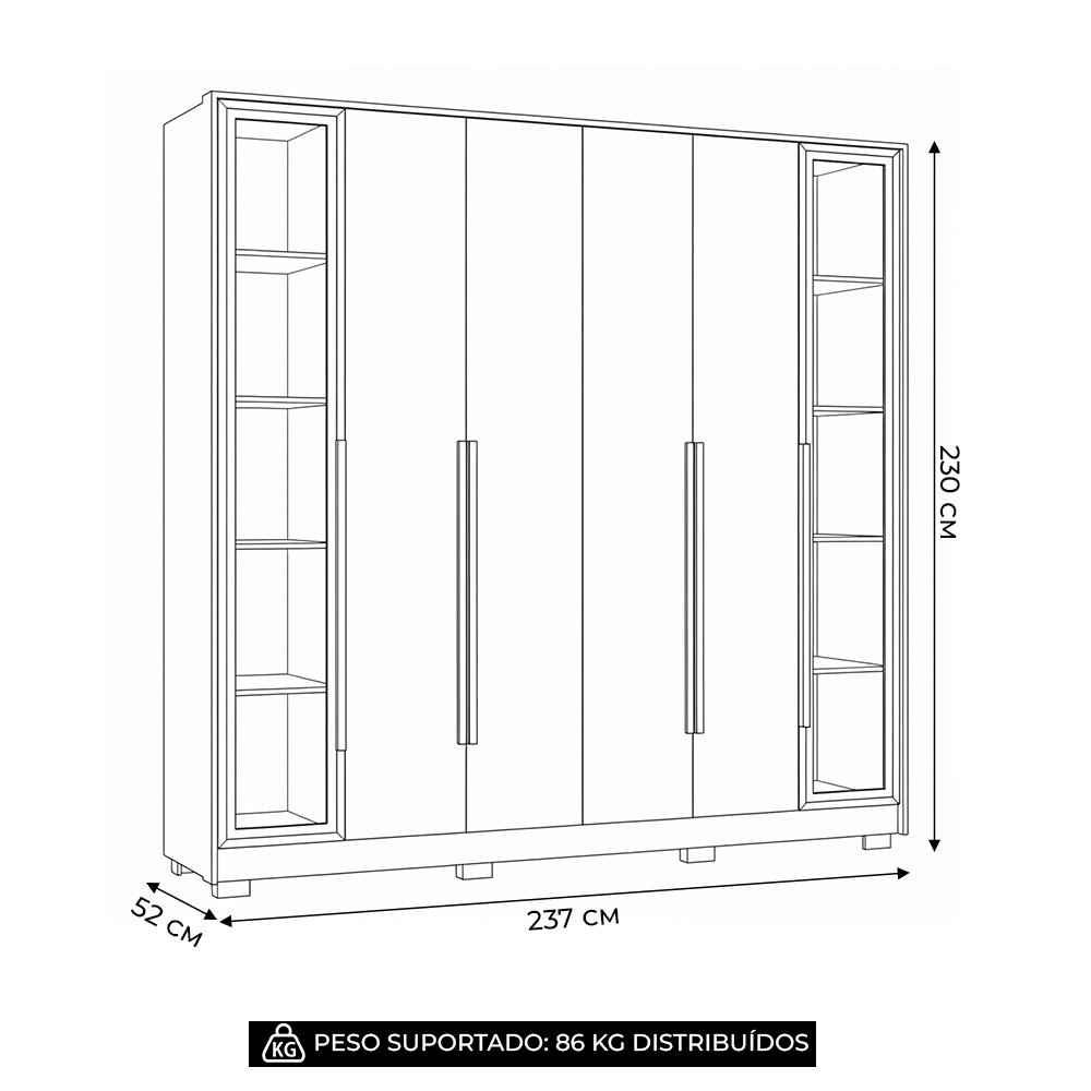 Guarda Roupa Casal 237cm 6 Portas Palermo Off Whitte A02 - Mpozenato