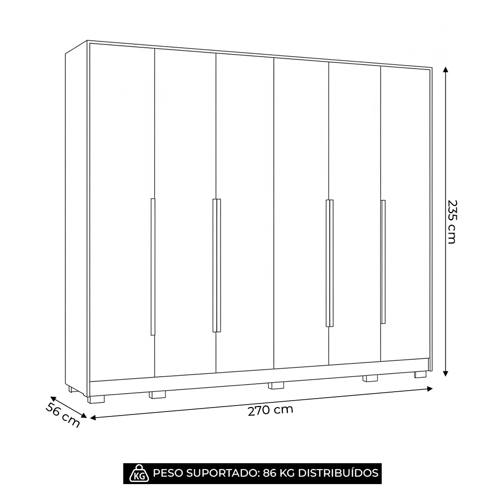 Guarda Roupa Casal 270cm 6 Portas Meraki Cinamomo/Off A02 - Mpozenato