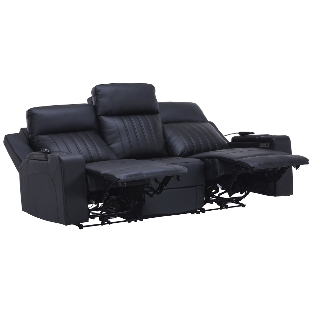 Poltrona Reclinável Cinema 3 Lugares Baú USB PU Moscou Sintético Preto Z57 - Mpozenato