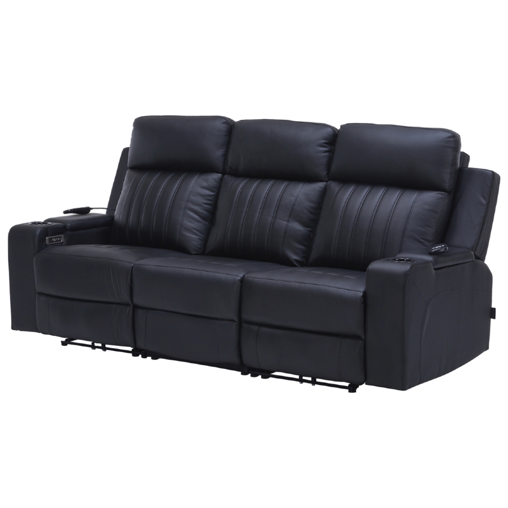 Poltrona Reclinável Cinema 3 Lugares Baú USB PU Moscou Sintético Preto Z57 - Mpozenato