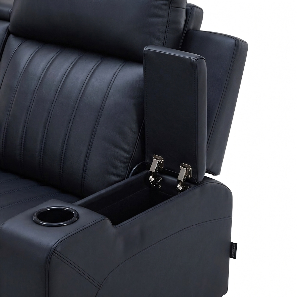 Poltrona Reclinável Cinema 3 Lugares Baú USB PU Moscou Sintético Preto Z57 - Mpozenato