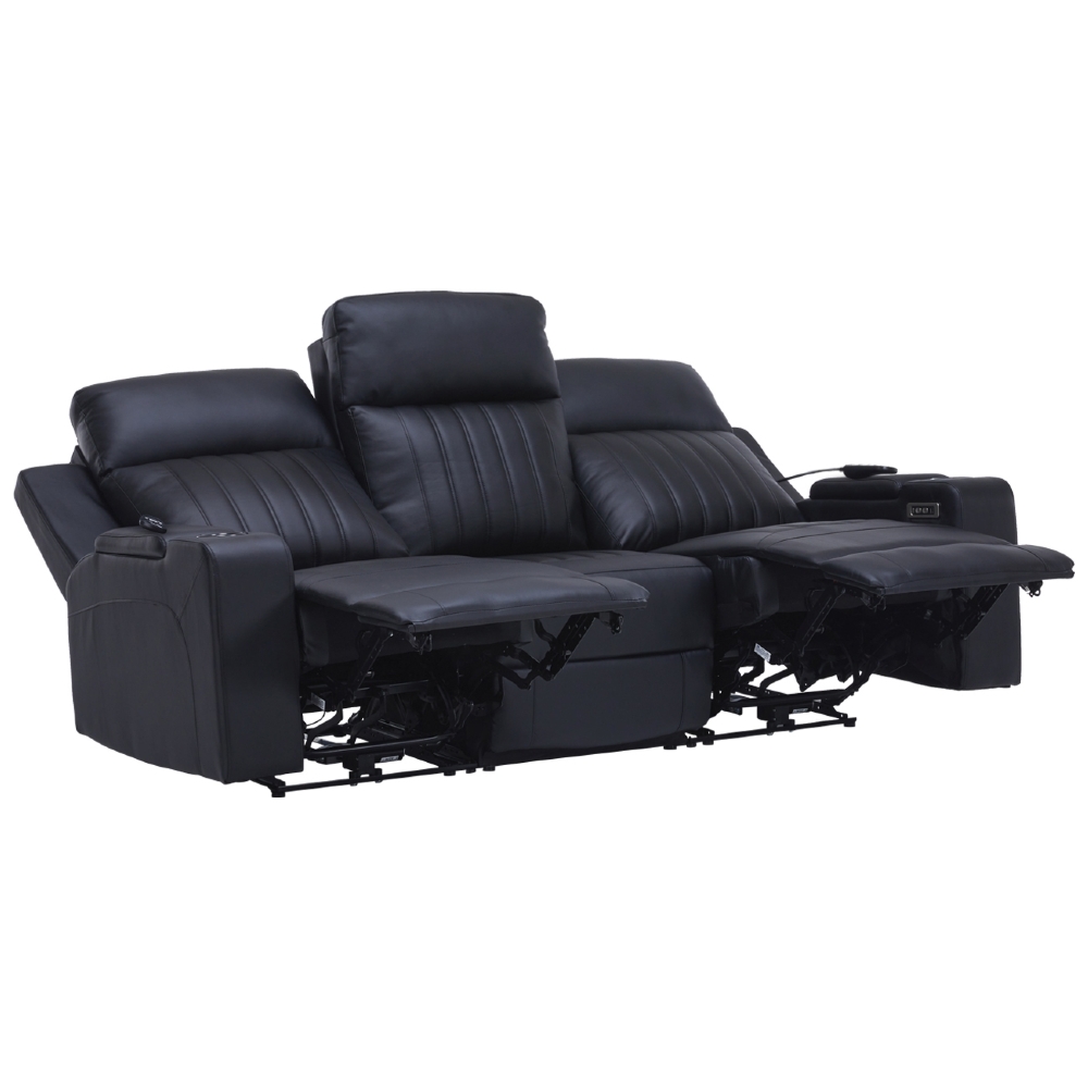 Poltrona Reclinável Cinema 3 Lugares Baú USB PU Moscou Sintético Preto Z57 - Mpozenato
