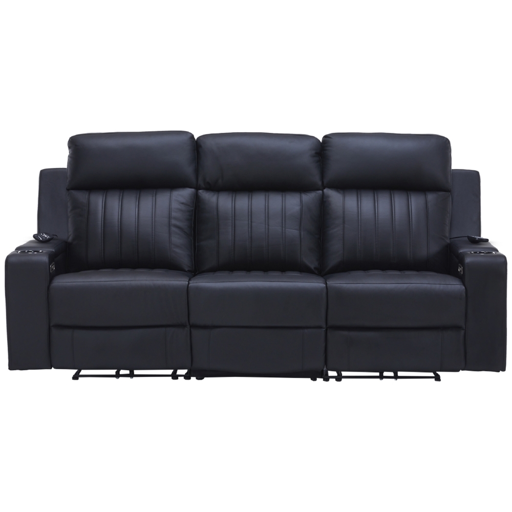 Poltrona Reclinável Cinema 3 Lugares Baú USB PU Moscou Sintético Preto Z57 - Mpozenato