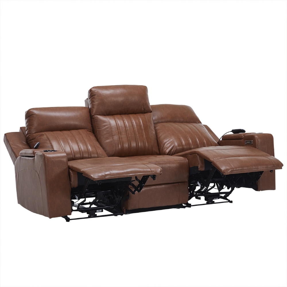 Poltrona Reclinável Cinema 3 Lugares Baú USB PU Moscou Sintético Camel Z57 - Mpozenato