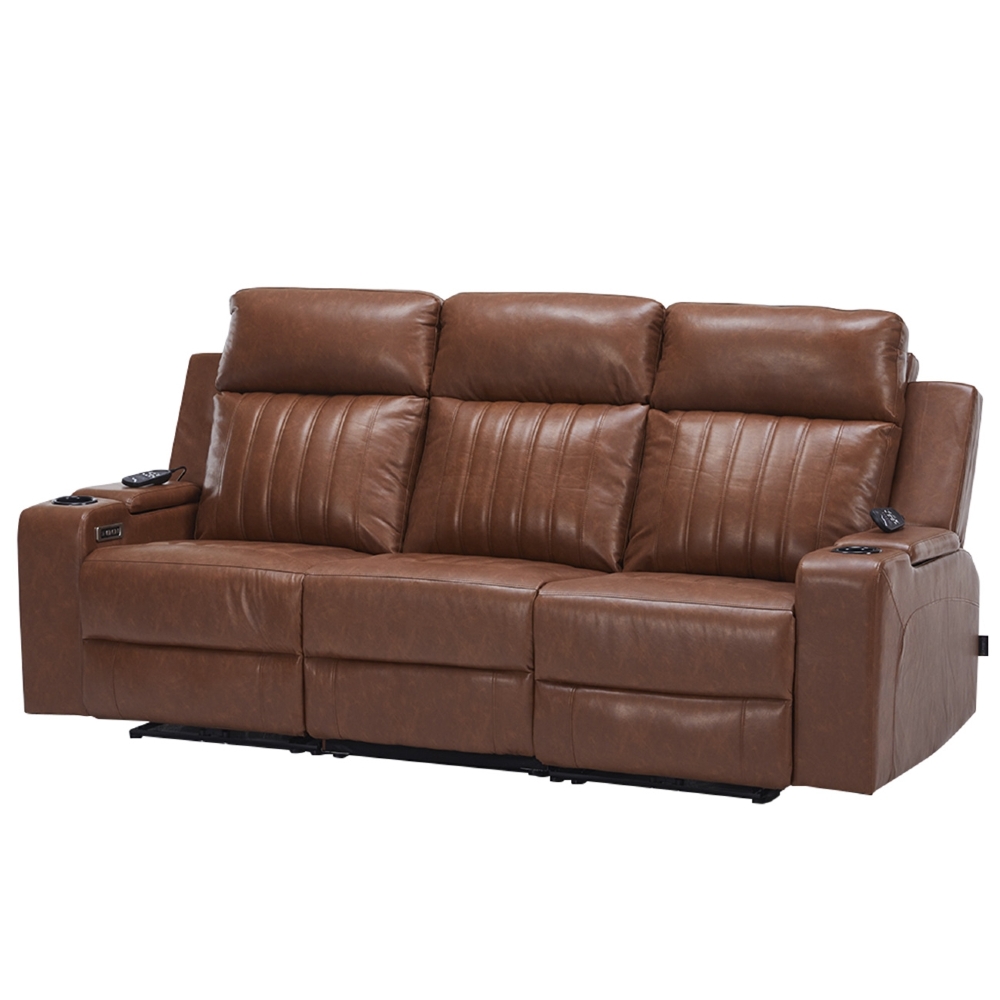 Poltrona Reclinável Cinema 3 Lugares Baú USB PU Moscou Sintético Camel Z57 - Mpozenato