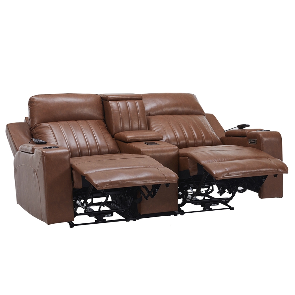 Poltrona Reclinável Cinema 3 Lugares Baú USB PU Moscou Sintético Camel Z57 - Mpozenato