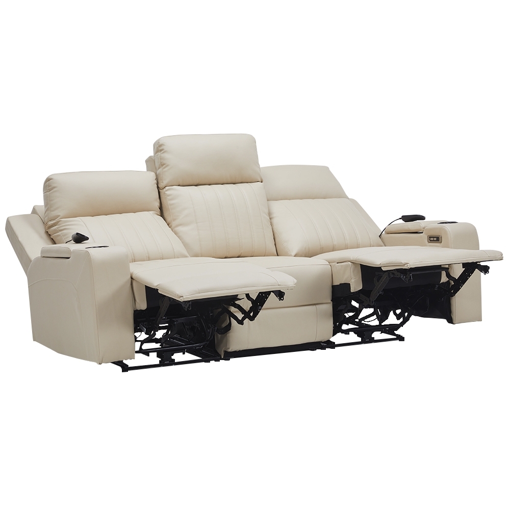 Poltrona Reclinável Cinema 3 Lugares Baú USB PU Moscou Sintético Bege Z57 - Mpozenato