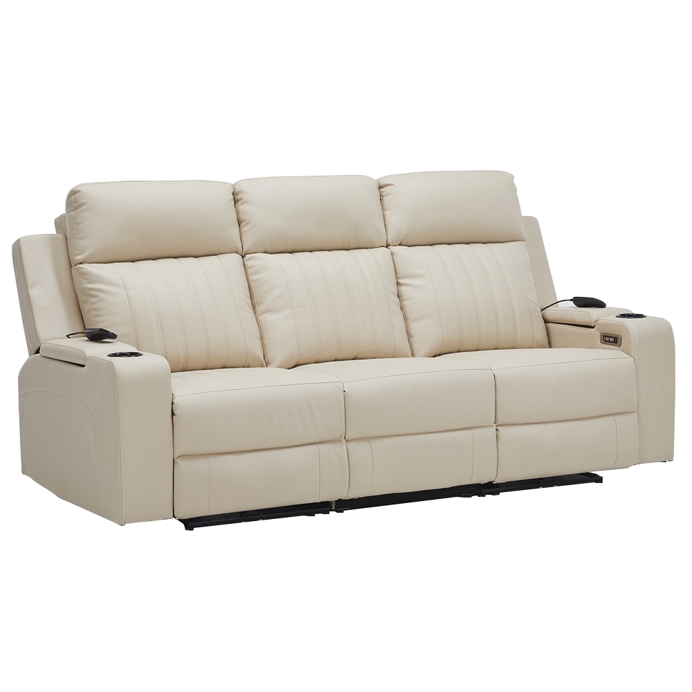 Poltrona Reclinável Cinema 3 Lugares Baú USB PU Moscou Sintético Bege Z57 - Mpozenato