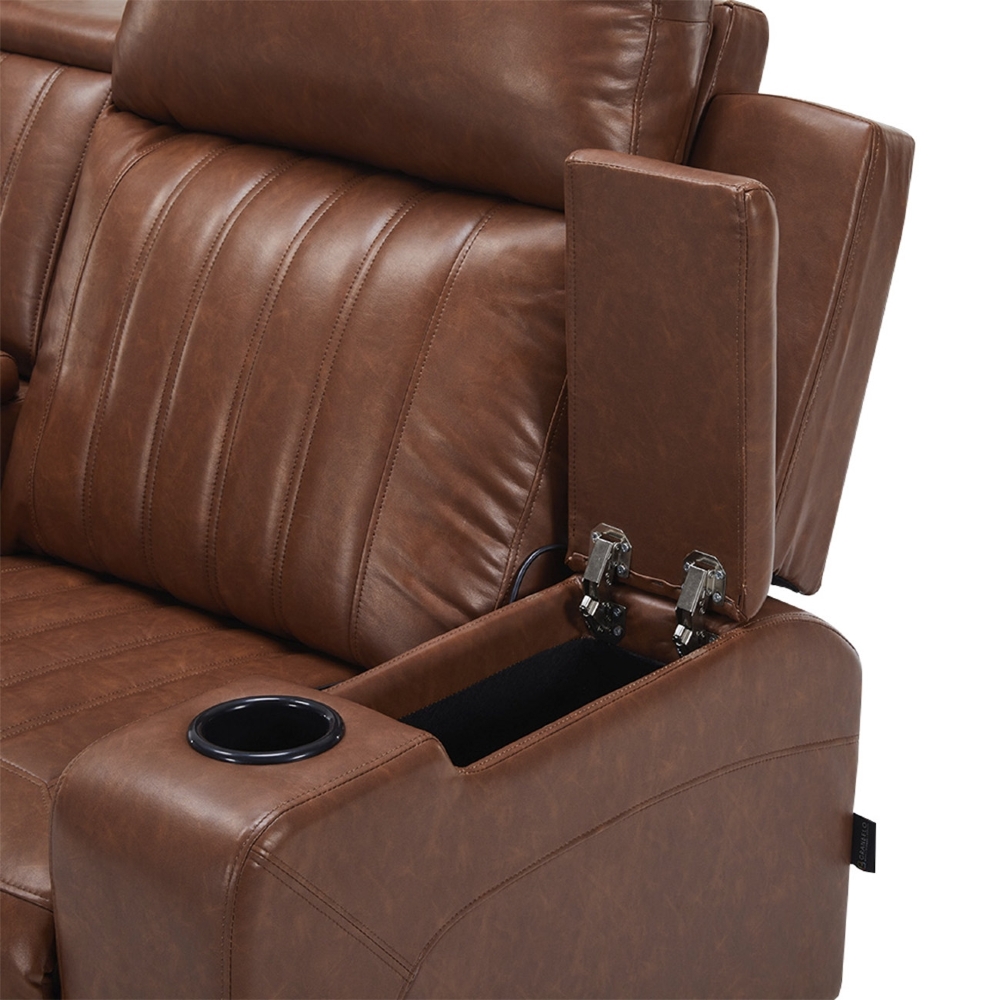 Poltrona Reclinável Cinema 2 Lugares Baú USB PU Moscou Sintético Camel Z57 - Mpozenato