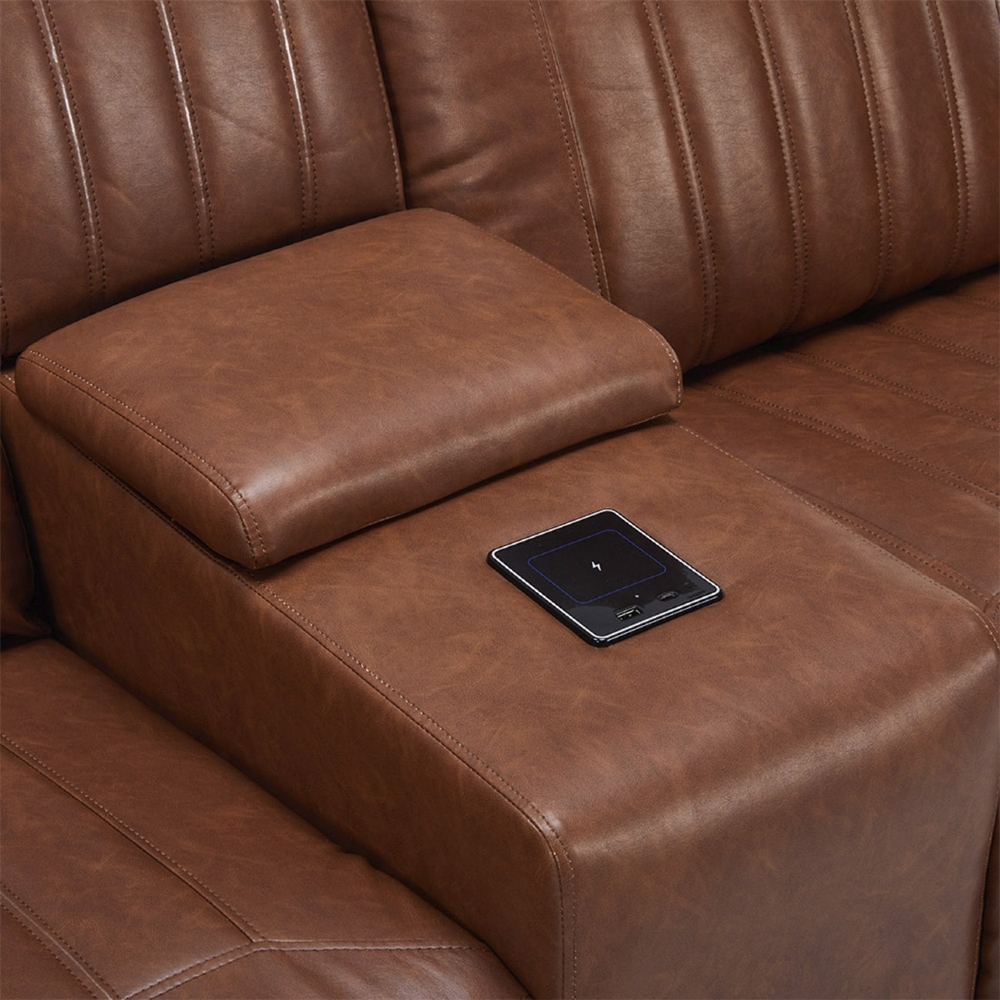 Poltrona Reclinável Cinema 2 Lugares Baú USB PU Moscou Sintético Camel Z57 - Mpozenato