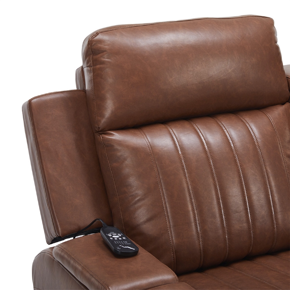 Poltrona Reclinável Cinema 2 Lugares Baú USB PU Moscou Sintético Camel Z57 - Mpozenato