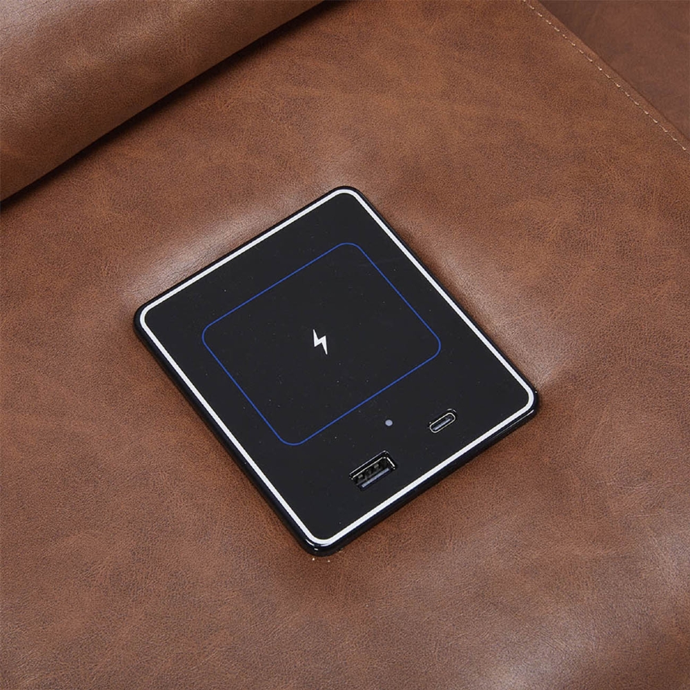 Poltrona Reclinável Cinema 2 Lugares Baú USB PU Moscou Sintético Camel Z57 - Mpozenato