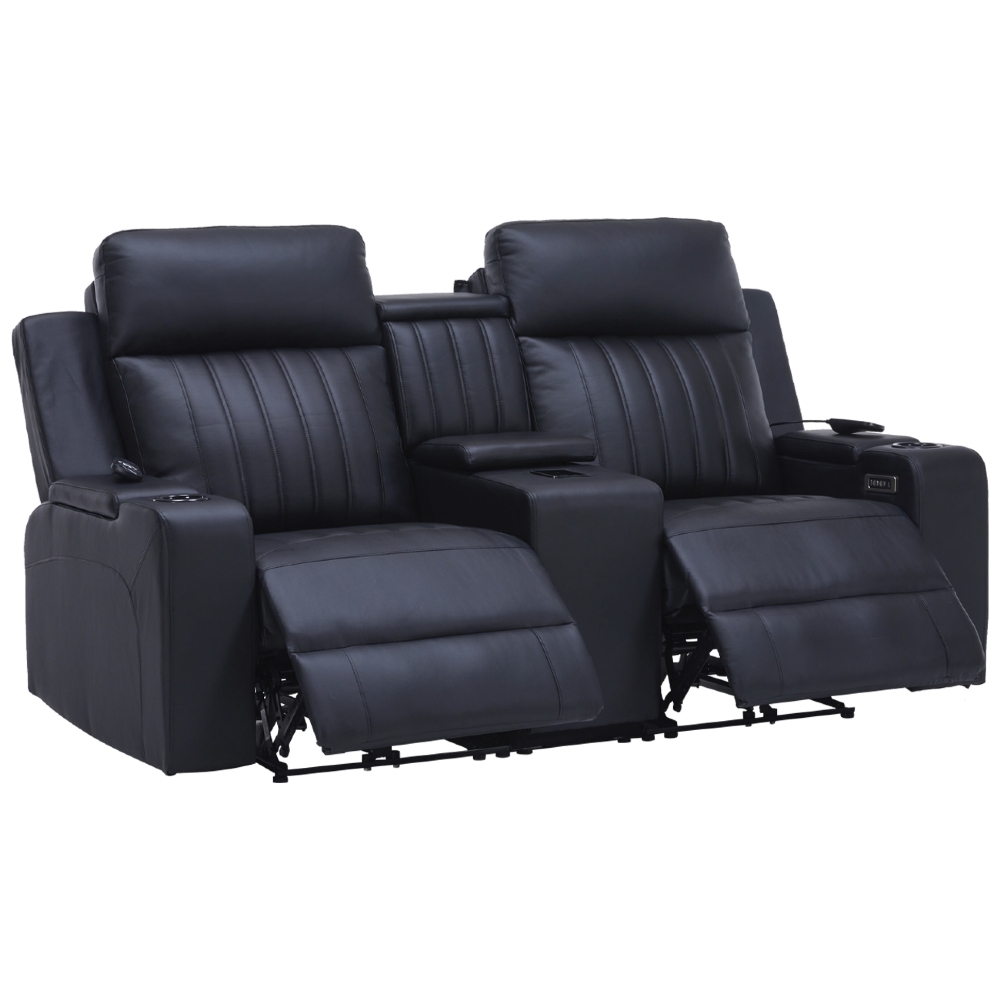 Poltrona Reclinável Cinema 2 Lugares Baú USB PU Moscou Sintético Preto Z57 - Mpozenato