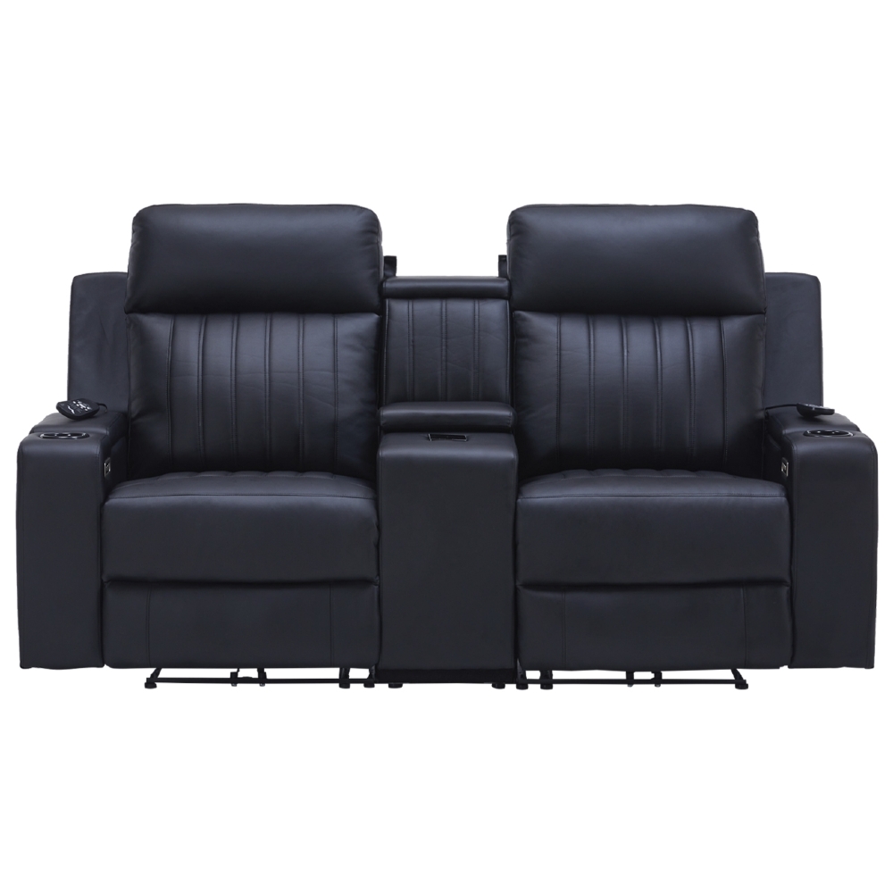 Poltrona Reclinável Cinema 2 Lugares Baú USB PU Moscou Sintético Preto Z57 - Mpozenato