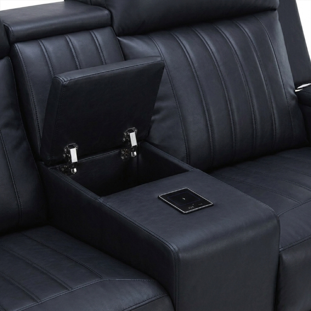 Poltrona Reclinável Cinema 2 Lugares Baú USB PU Moscou Sintético Preto Z57 - Mpozenato