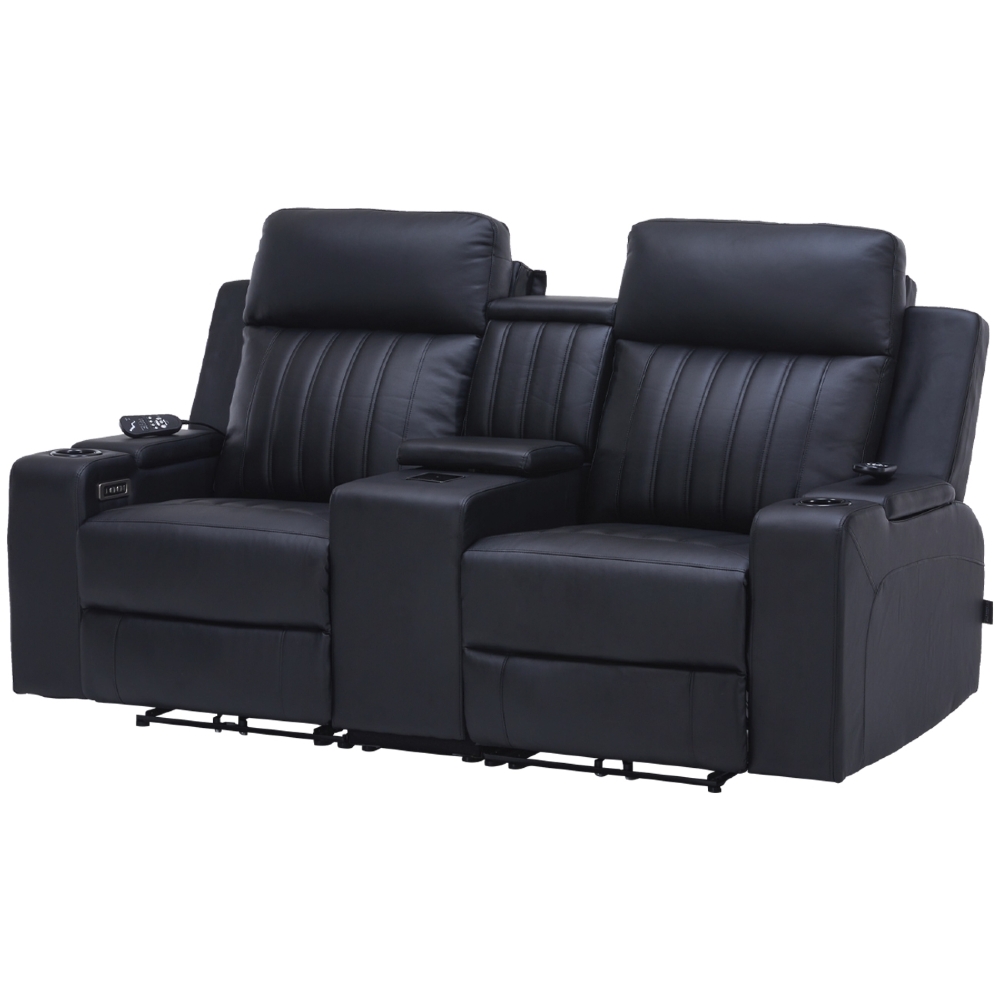 Poltrona Reclinável Cinema 2 Lugares Baú USB PU Moscou Sintético Preto Z57 - Mpozenato