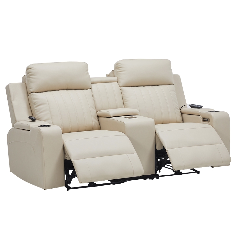 Poltrona Reclinável Cinema 2 Lugares Baú USB PU Moscou Sintético Bege Z57 - Mpozenato