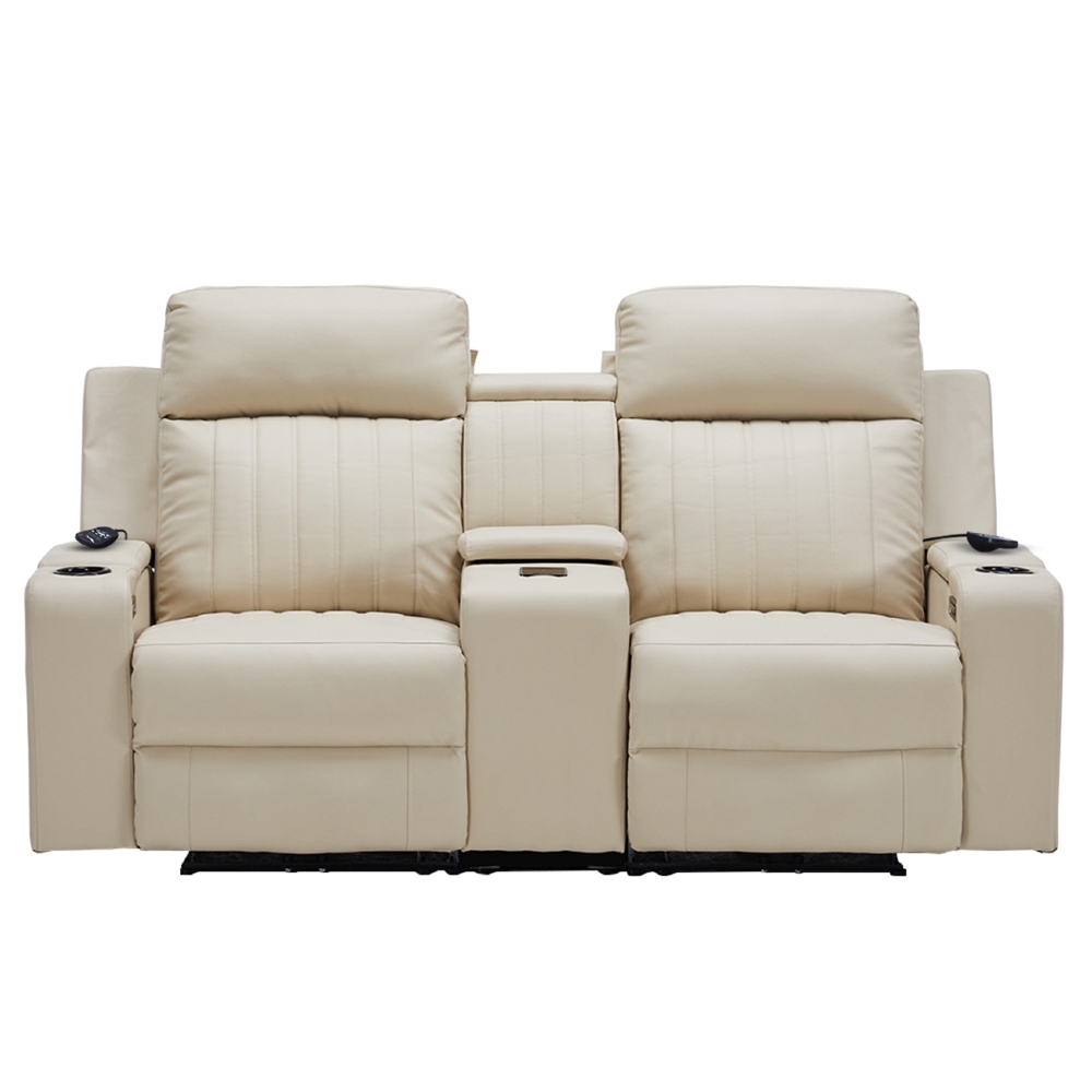 Poltrona Reclinável Cinema 2 Lugares Baú USB PU Moscou Sintético Bege Z57 - Mpozenato