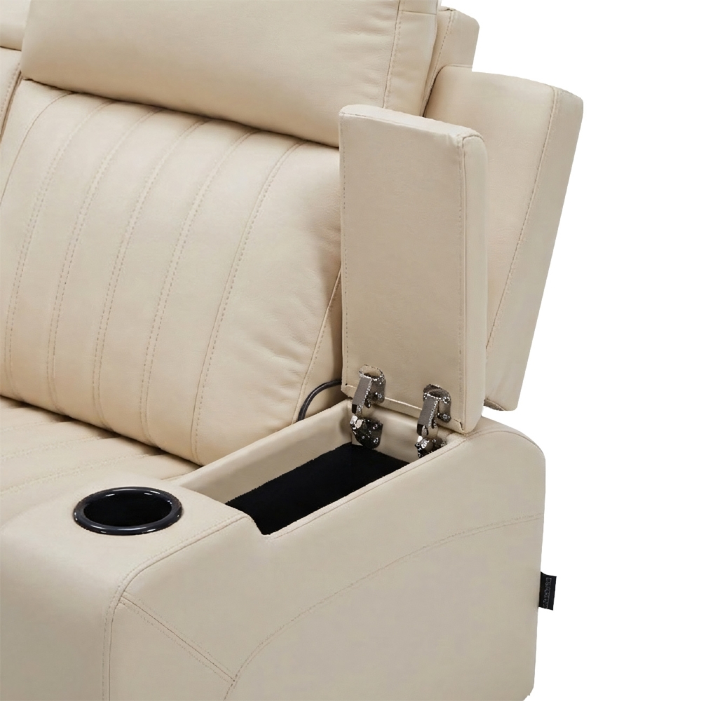 Poltrona Reclinável Cinema 2 Lugares Baú USB PU Moscou Sintético Bege Z57 - Mpozenato