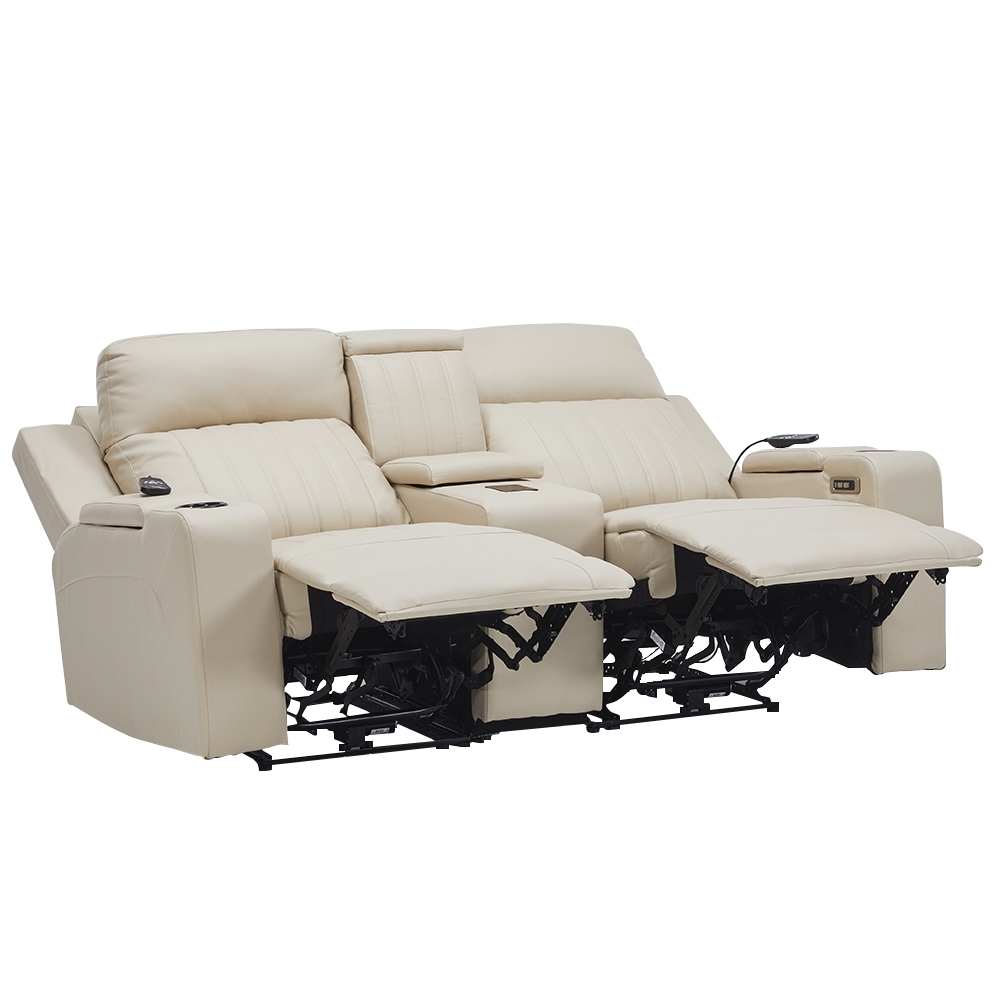 Poltrona Reclinável Cinema 2 Lugares Baú USB PU Moscou Sintético Bege Z57 - Mpozenato