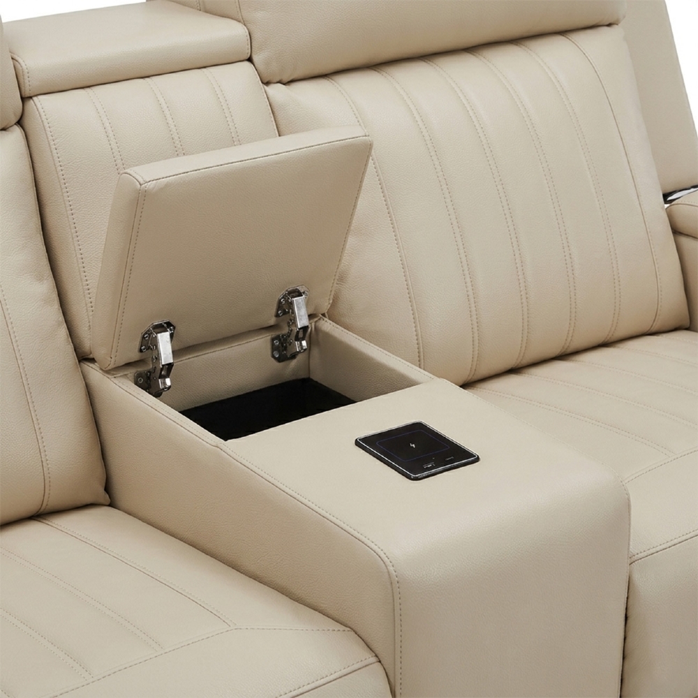 Poltrona Reclinável Cinema 2 Lugares Baú USB PU Moscou Sintético Bege Z57 - Mpozenato