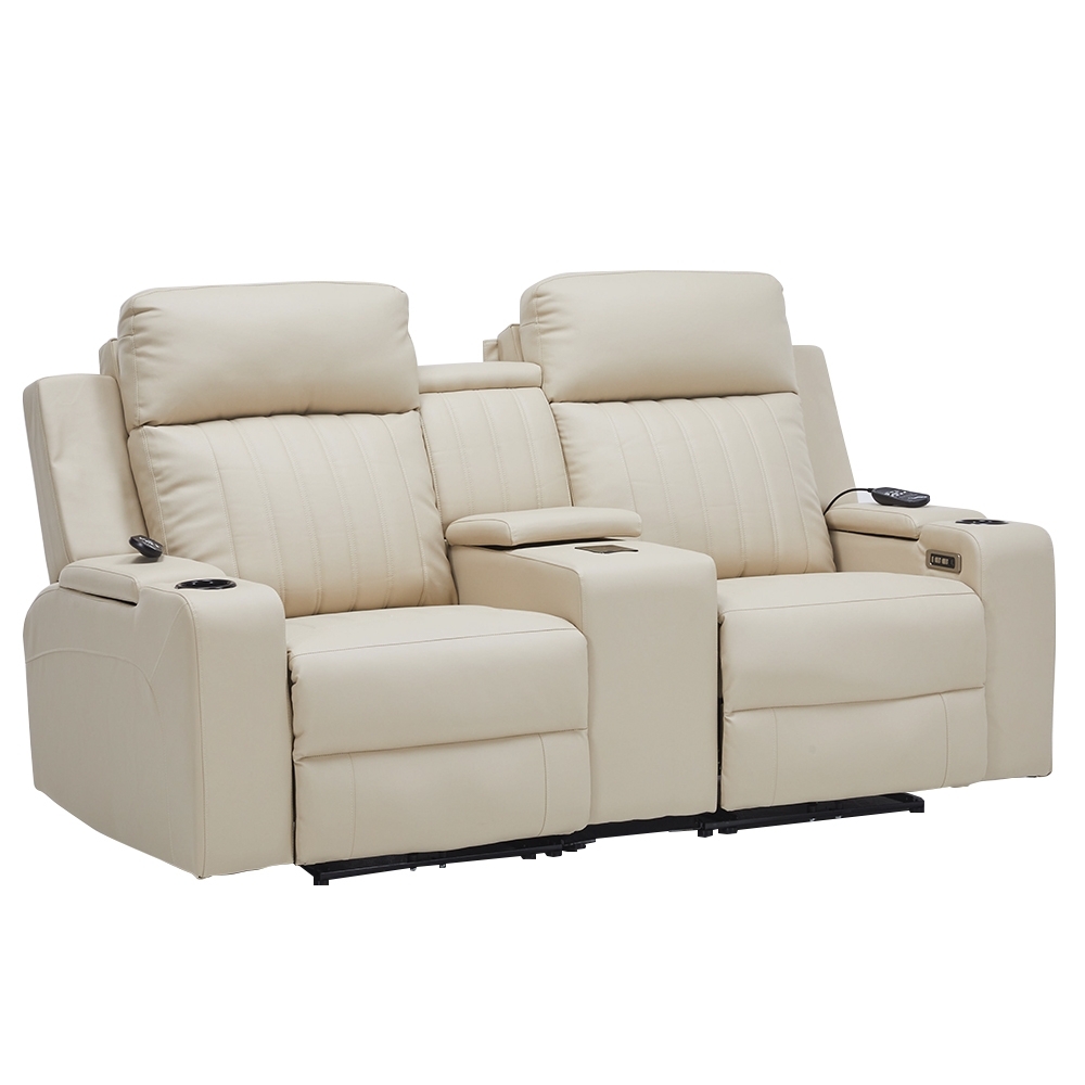Poltrona Reclinável Cinema 2 Lugares Baú USB PU Moscou Sintético Bege Z57 - Mpozenato