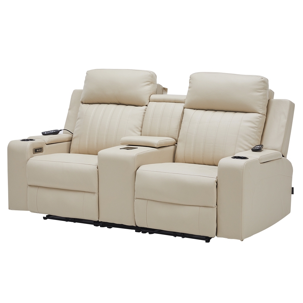 Poltrona Reclinável Cinema 2 Lugares Baú USB PU Moscou Sintético Bege Z57 - Mpozenato