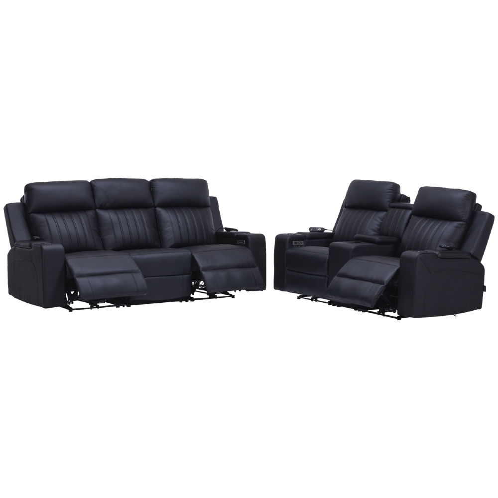 Poltrona Reclinável Cinema 2 e 3 Lugares Baú USB PU Moscou Sintético Preto Z57 - Mpozenato