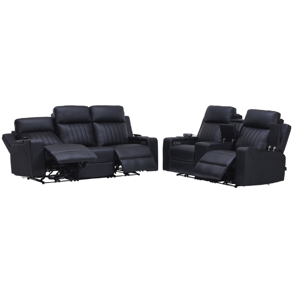 Poltrona Reclinável Cinema 2 e 3 Lugares Baú USB PU Moscou Sintético Preto Z57 - Mpozenato