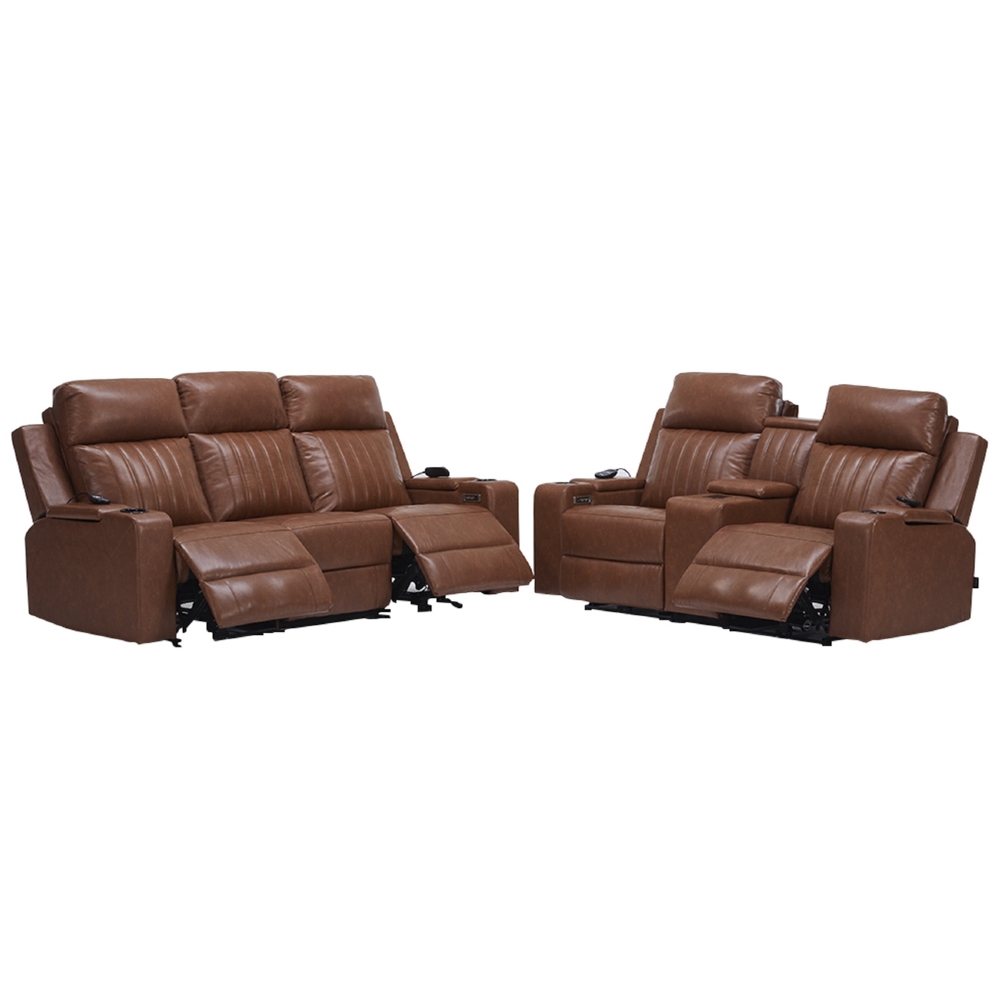 Poltrona Reclinável Cinema 2 e 3 Lugares Baú USB PU Moscou Sintético Camel Z57 - Mpozenato