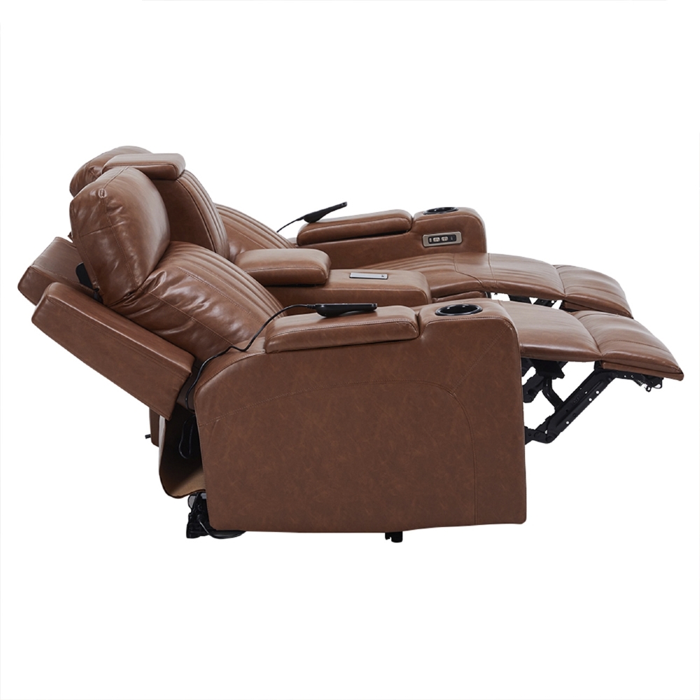 Poltrona Reclinável Cinema 2 e 3 Lugares Baú USB PU Moscou Sintético Camel Z57 - Mpozenato