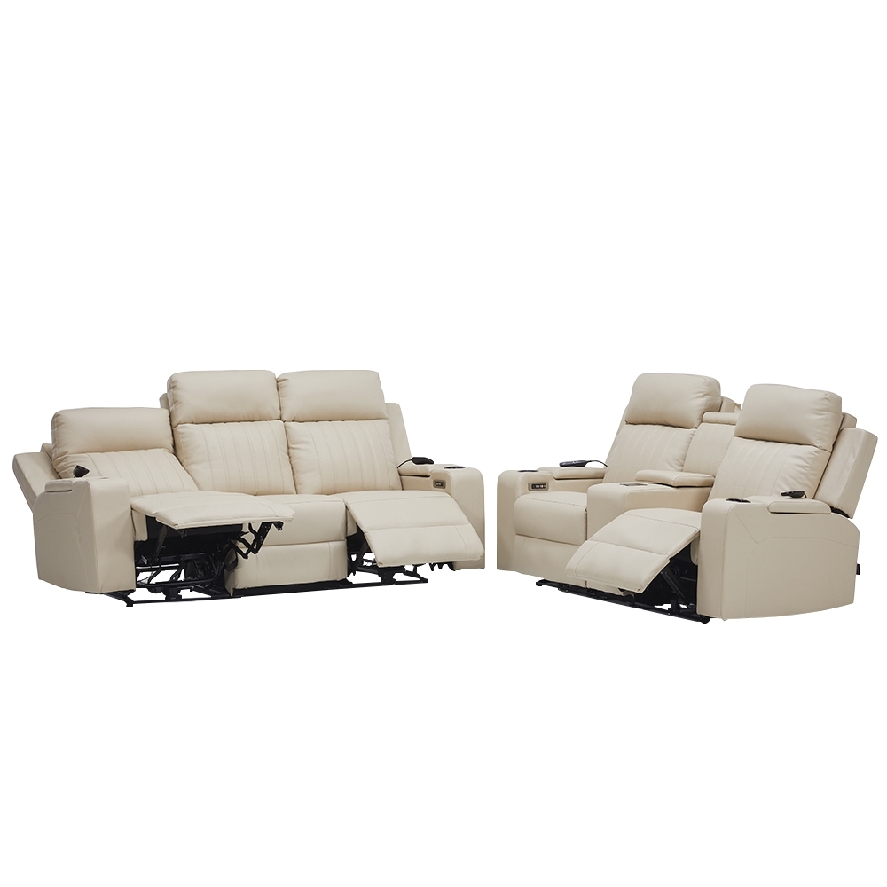 Poltrona Reclinável Cinema 2 e 3 Lugares Baú USB PU Moscou Sintético Bege Z57 - Mpozenato