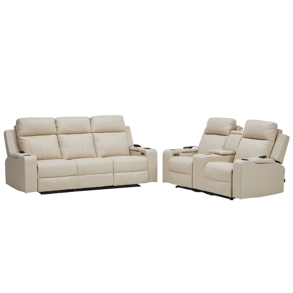Poltrona Reclinável Cinema 2 e 3 Lugares Baú USB PU Moscou Sintético Bege Z57 - Mpozenato