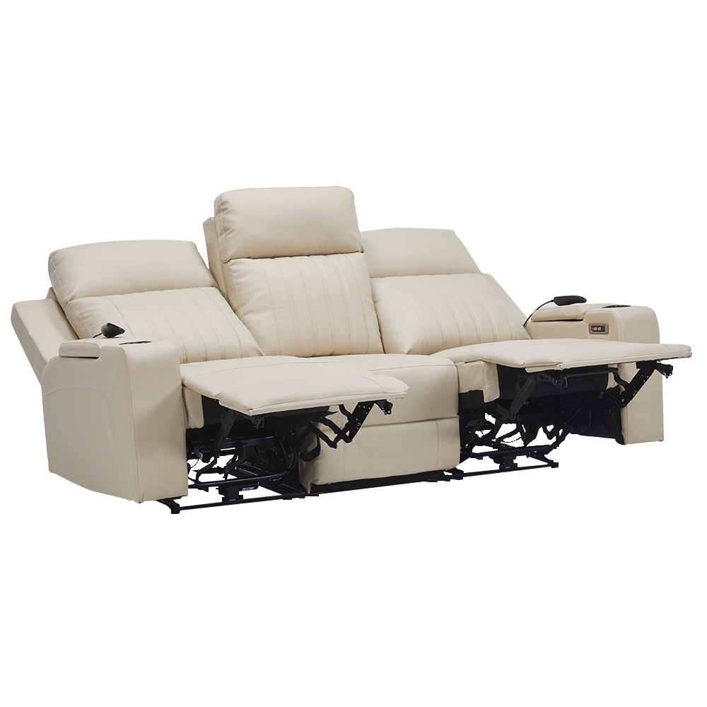 Poltrona Reclinável Cinema 2 e 3 Lugares Baú USB PU Moscou Sintético Bege Z57 - Mpozenato
