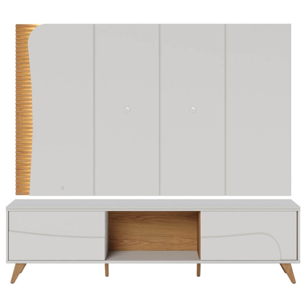 Painel TV 65 Pol LED e Rack Sala Pé Madeira Dante Off/Freijó C05 - Mpozenato