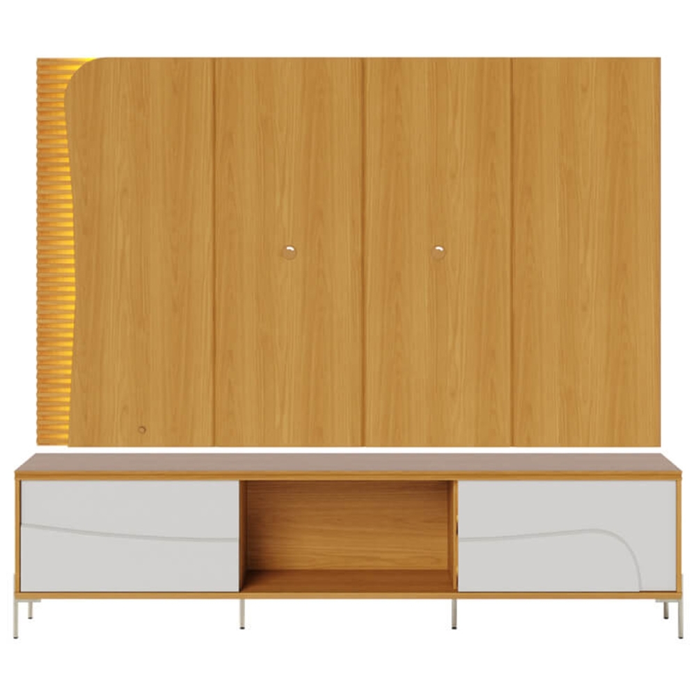 Painel TV 65 Pol LED e Rack Sala Pé Metal Dante Naturale/Off C05 - Mpozenato