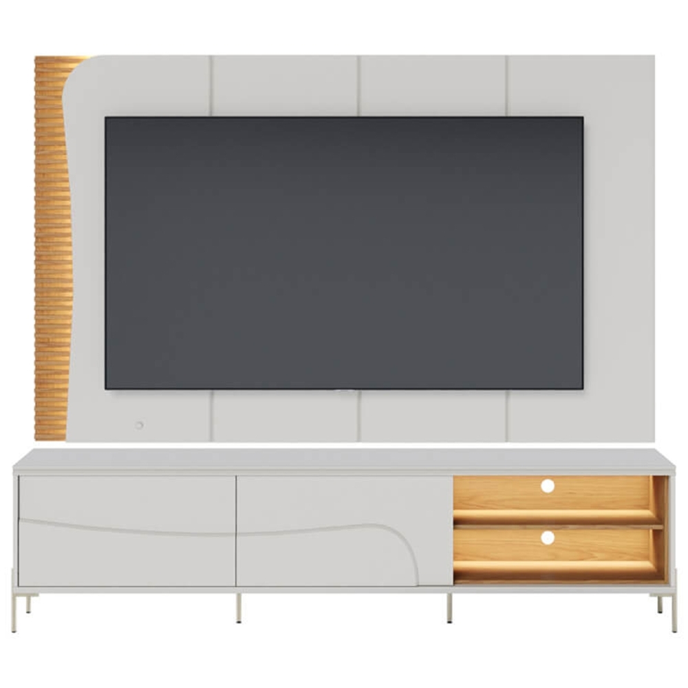 Painel TV 65 Pol LED e Rack Sala Pé Metal Dante Off/Freijó C05 - Mpozenato