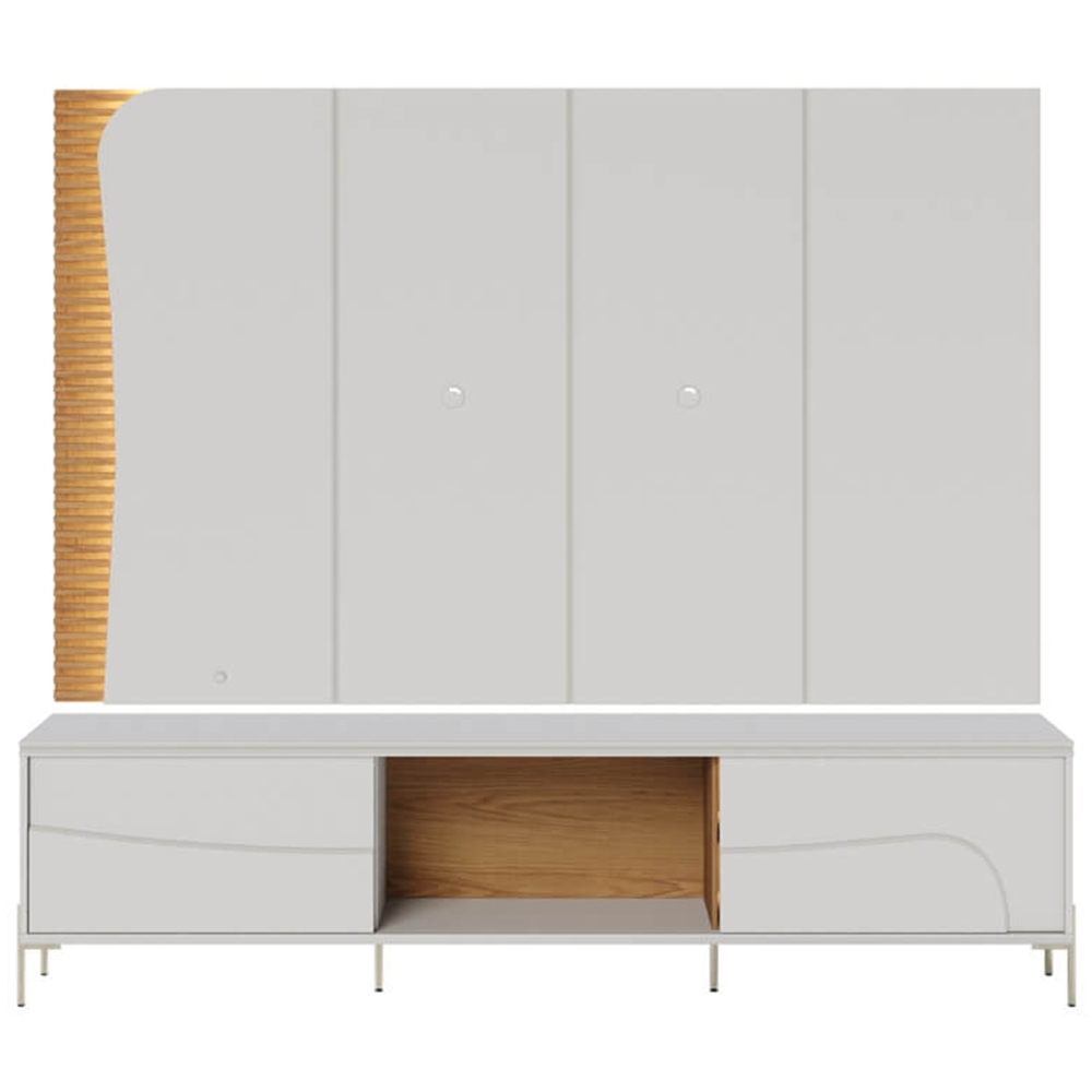 Painel TV 65 Pol LED e Rack Sala Pé Metal Dante Off/Freijó C05 - Mpozenato