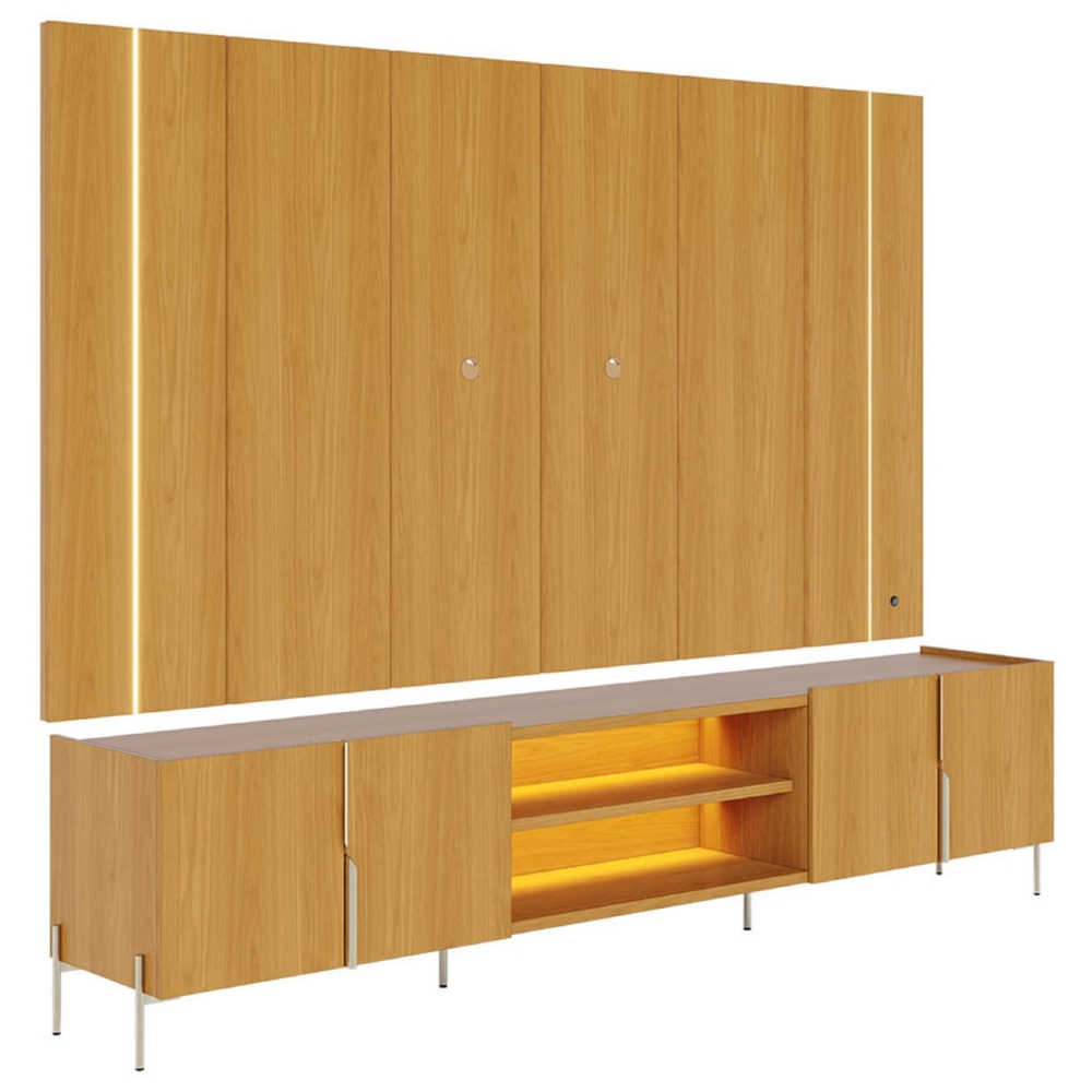 Painel TV 75 Pol LED e Rack Sala Pé Metal Gior Naturale C05 - Mpozenato