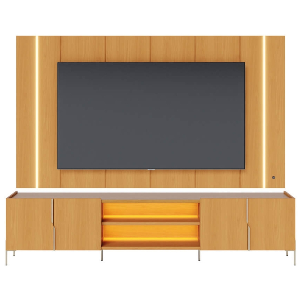 Painel TV 75 Pol LED e Rack Sala Pé Metal Gior Naturale C05 - Mpozenato