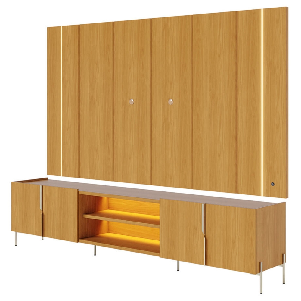 Painel TV 75 Pol LED e Rack Sala Pé Metal Gior Naturale C05 - Mpozenato